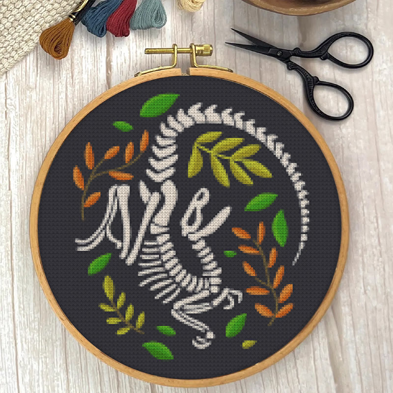 Cross Stitch Kit - Dinosaur Skeleton | Unique Wall Decor | Diy Craft For Handmade Lover - image 3