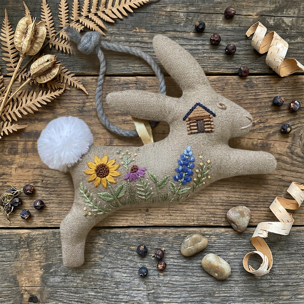 Rubbyoo Rabbit Embroidery Kit - Cabin And Wildflower | Easy Diy Project | Delightful Hanging Keepsake - image 4