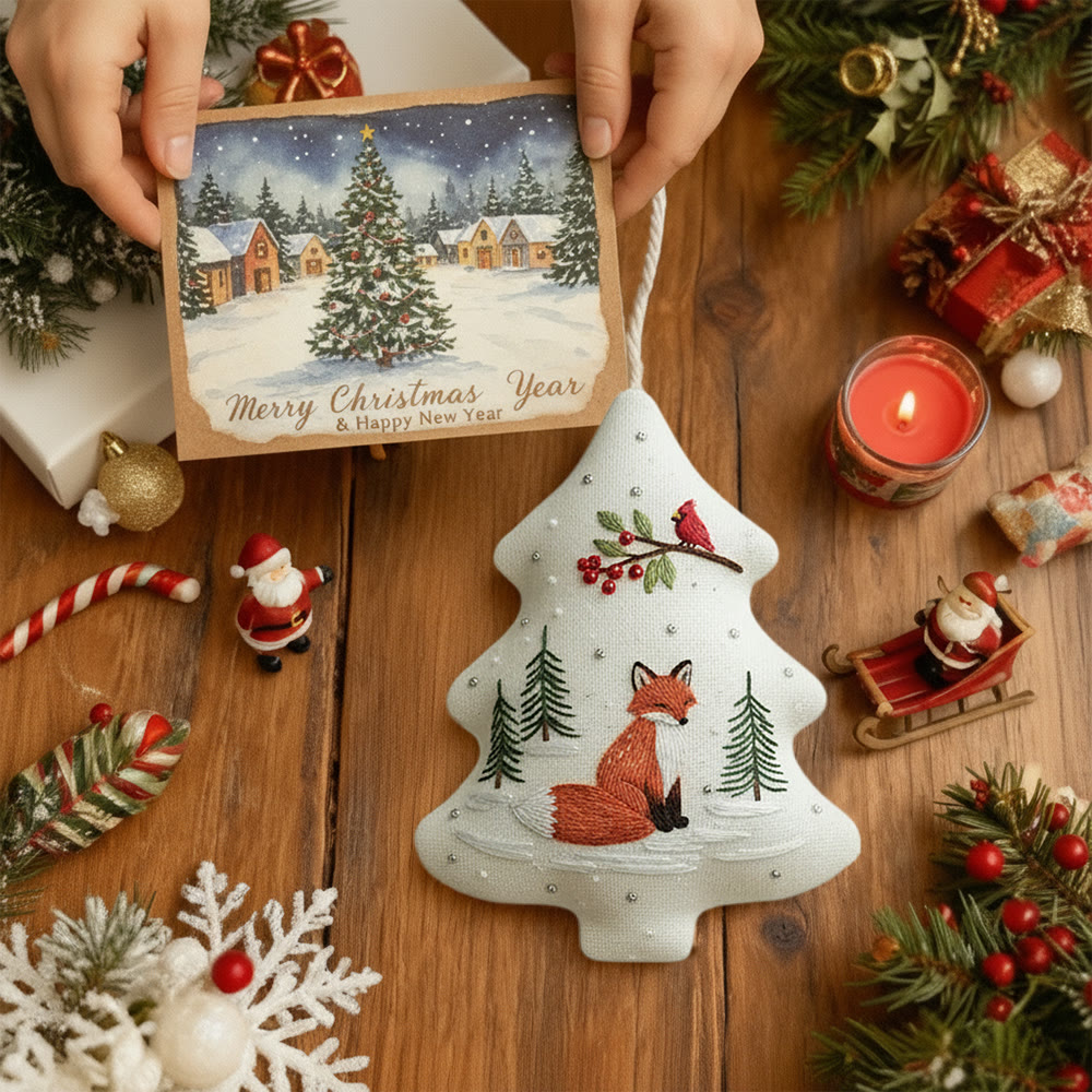 Rubbyoo Tree-shaped Embroidery Kit - Woodland Fox Cardinal | Charming Woodland Stitching | Festive Gifting Decor - image 9