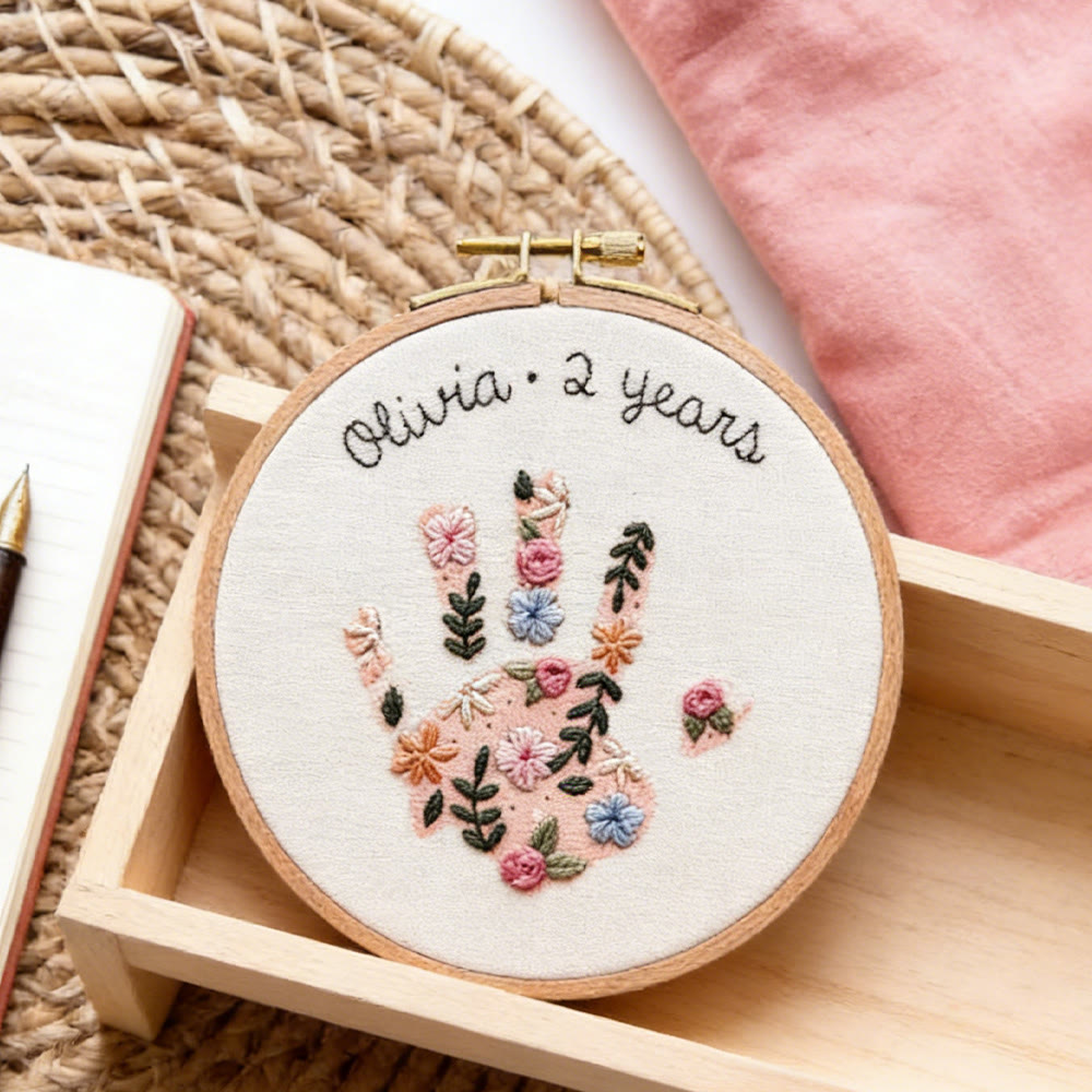 Embroidery Handprint Stick And Stitch Patterns | Diy Birthday Gift For Mom | Floral Kids Handprint Craft  - image 4