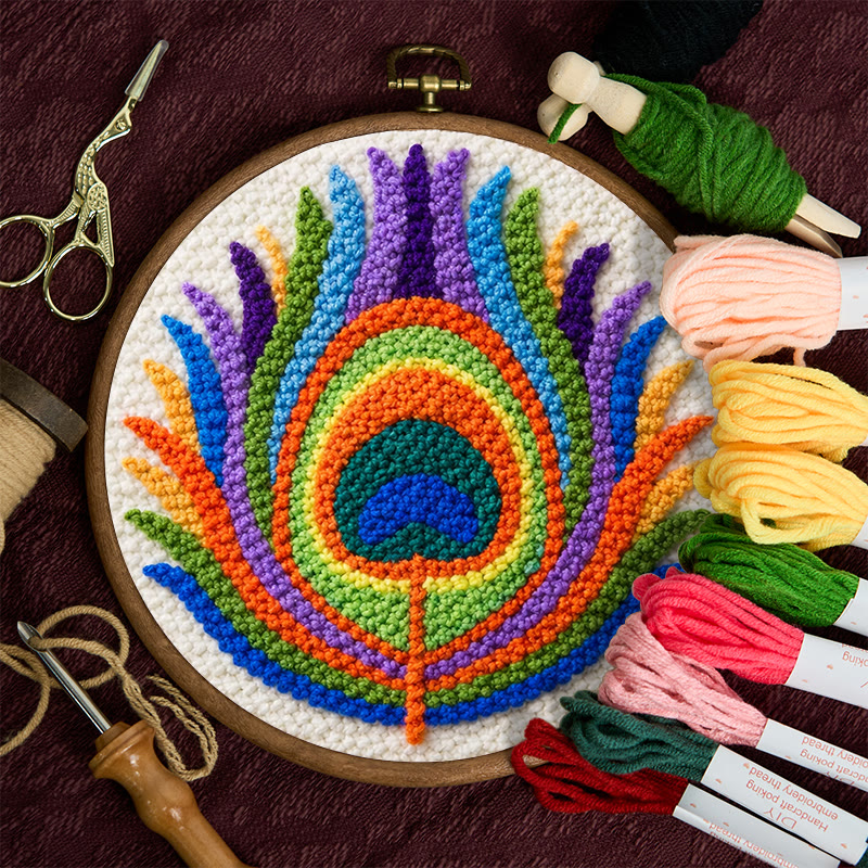 Peacock Feather Punch Needle Kit - Creative Yarn Art | Nice Hanging Ornament - image 3