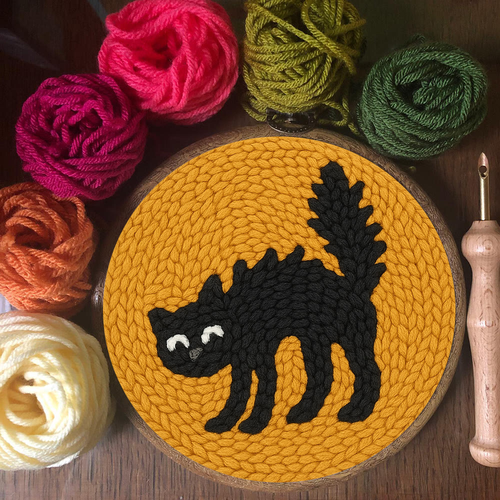 Naughty Black Cat Punch Needle Kit - Adorable Animal Needlework | Easy Handmade Craft For Child  - image 8