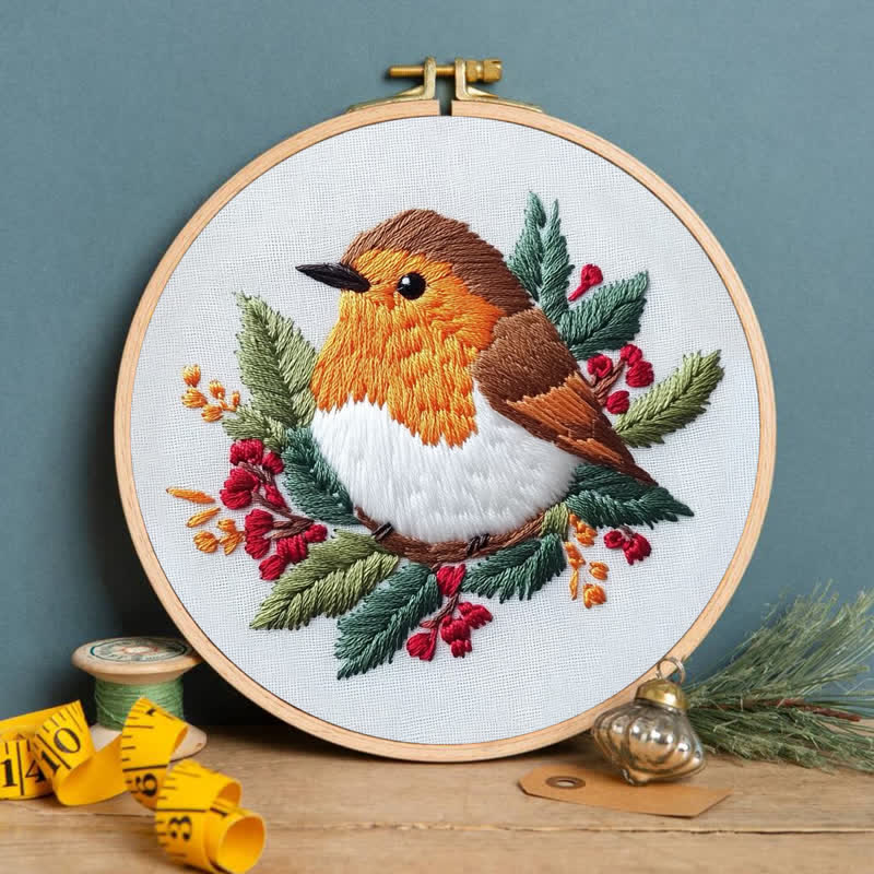 Rubbyoo Embroidery Kit - Robin on Holly - image 6