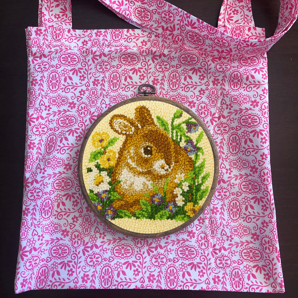 Bunny In Floral Meadow Punch Needle Kit - Handstitched Creation | Exquisite Hanging Ornament - image 11