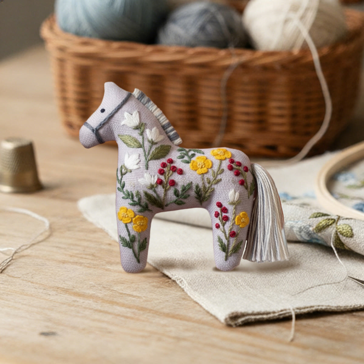 Rubbyoo Dala Horse Embroidery Kit - White And Yellow Flower | Sewing Handmade Gift | Nature-inspired Home Decor  - image 3