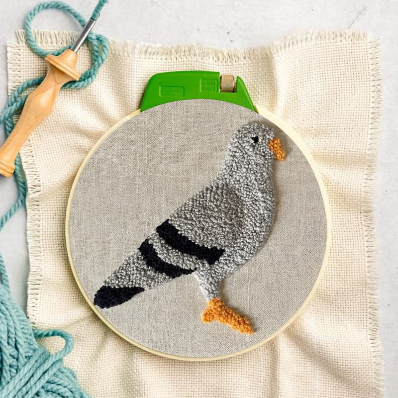 Grey Pigeon Portrait Punch Needle Kit - Simple Handwork | Minimalist Home Accent - image 4