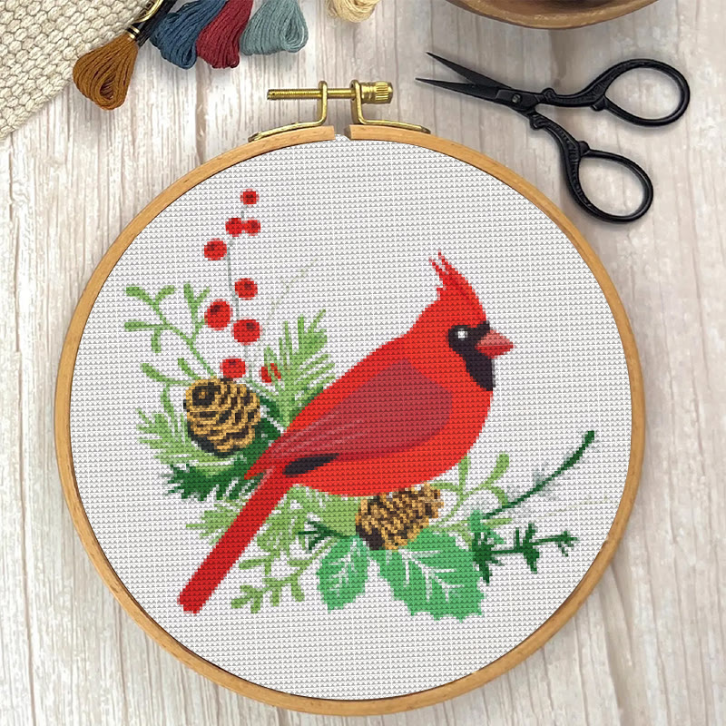  Cross Stitch Kit - Northern Cardinal | Floral Bird Stitch Art | Nice Handmade Decorative Craft  - image 3
