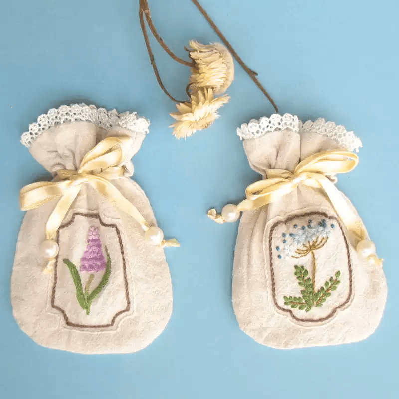Embroidery Mini Drawstring Pouch Kit | Unique Floral Craft | Perfect Birthday Gift For Her - image 3