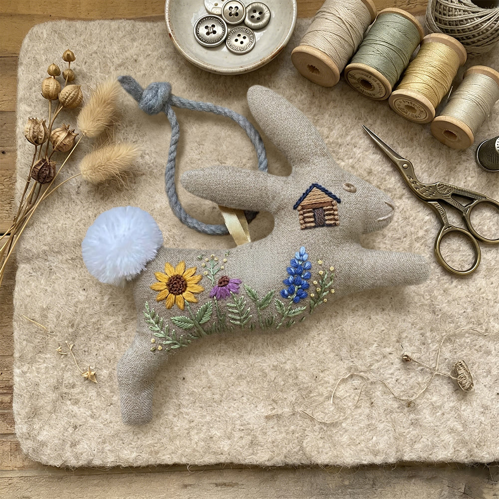 Rubbyoo Rabbit Embroidery Kit - Cabin And Wildflower | Easy Diy Project | Delightful Hanging Keepsake - image 5