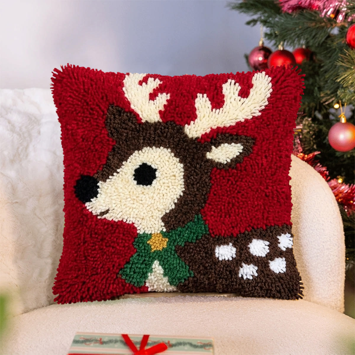 Rubbyoo Latch Hook Pillow Kit - Christmas Deer | Square Cushion Cover | Holiday Accent Gift  - image 6