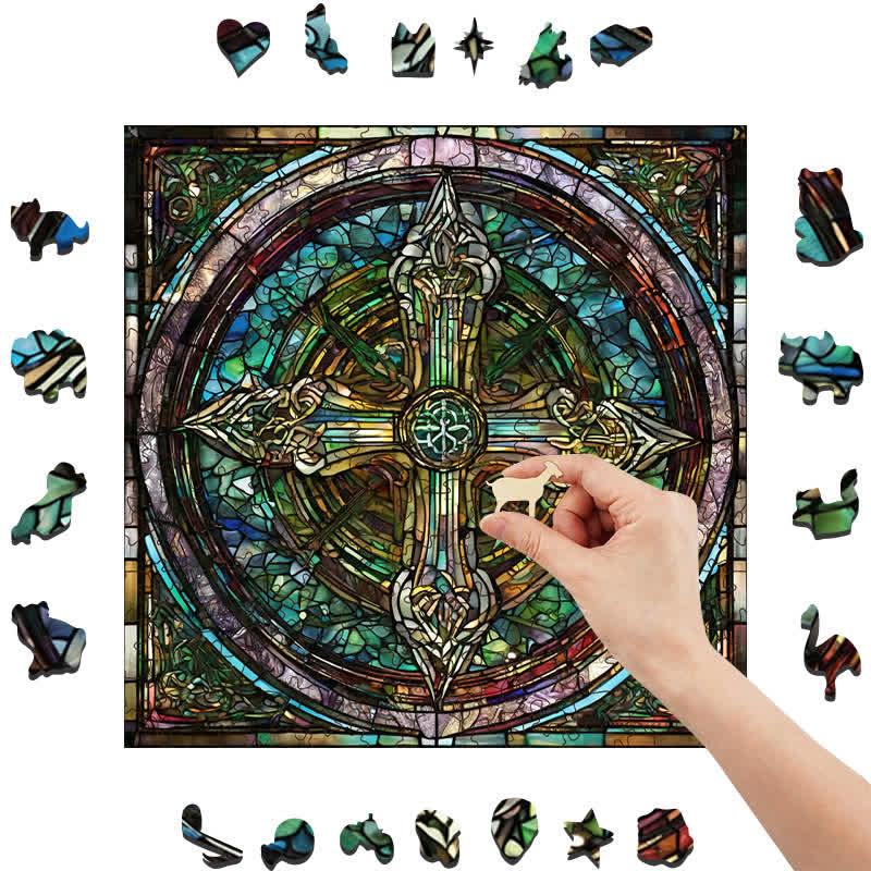 Rubbyoo Celtic Cross with Ancient Runes - Wooden Jigsaw Puzzle