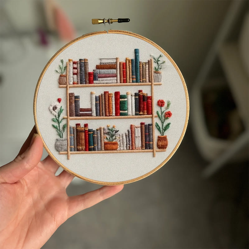 Rubbyoo Embroidery Kit - Tidy Bookshelf With Flowers | Diy Handicraft For Book Lovers | Suitable For Wall Decoration - image 6