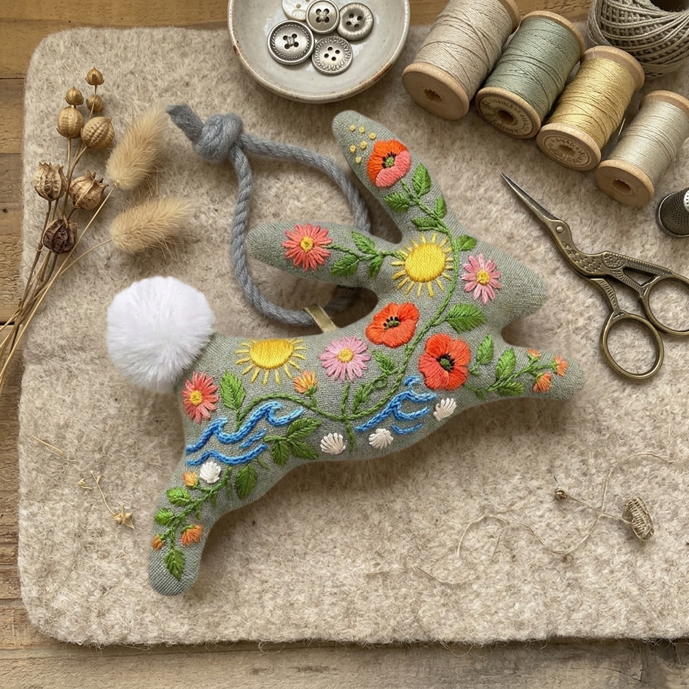 Rubbyoo Rabbit Embroidery Kit - Bright  Flower Art | Floral Hanging Decoration | Perfect Handicraft For Mom - image 6