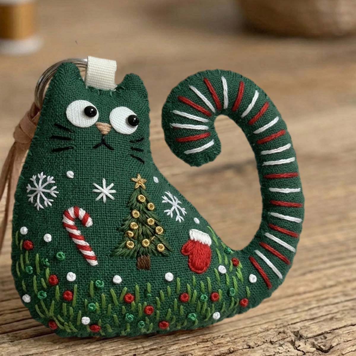 Rubbyoo Cat Embroidery Kit - Christmas Tree And Candy Cane | Holiday Gift For Children | Cozy Backpack Accessory - image 8