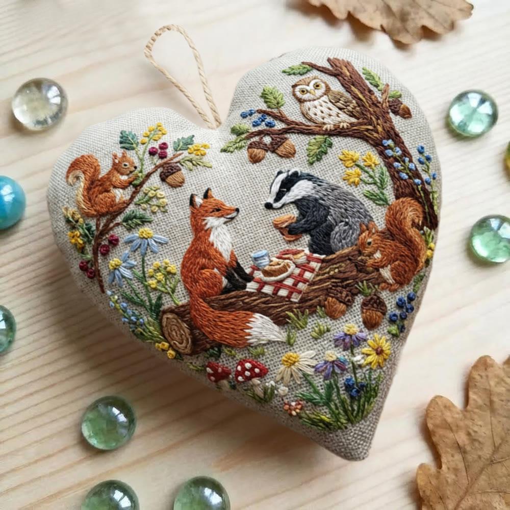 Rubbyoo Heart Embroidery Kit - Forest Picnic Animal | Playful Craft Project | Ideal Gathering Present - image 4