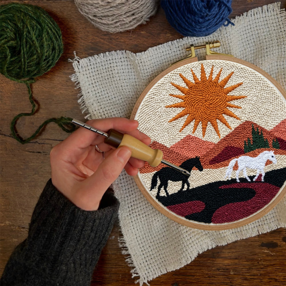Boho Horse Punch Needle Kit - Handmade Modern Fiber Art | Southwestern Desert Sunset Decor - image 10