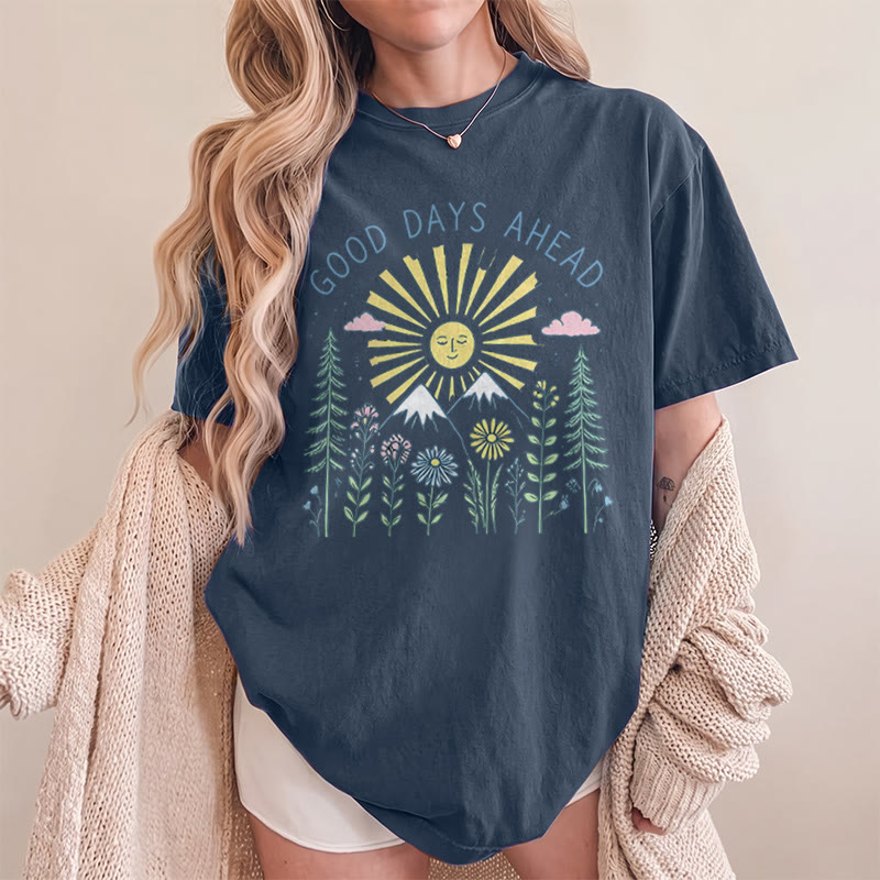 Rubbyoo “Good Days Ahead" Graphic Tee  - Suitable For Matching With Jeans | Trendy Celestial Crewneck Top - image 14