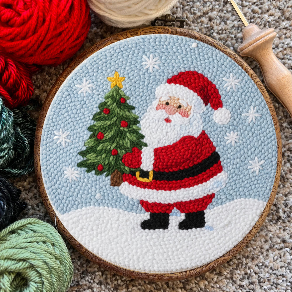 Snowy Santa With Christmas Tree Punch Needle Kit – Artisanal Gift | Cheerful Holiday Decor - image 7
