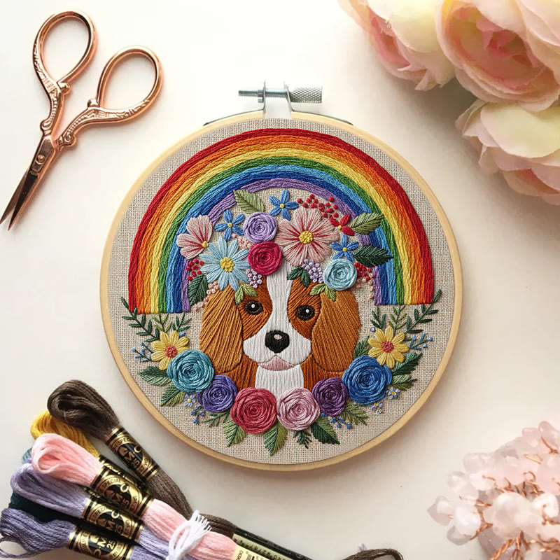 Rubbyoo Embroidery Kit - Rainbow Floral Dog Portrait | Whimsical Handwork | Heartwarming Gift Pick - image 3
