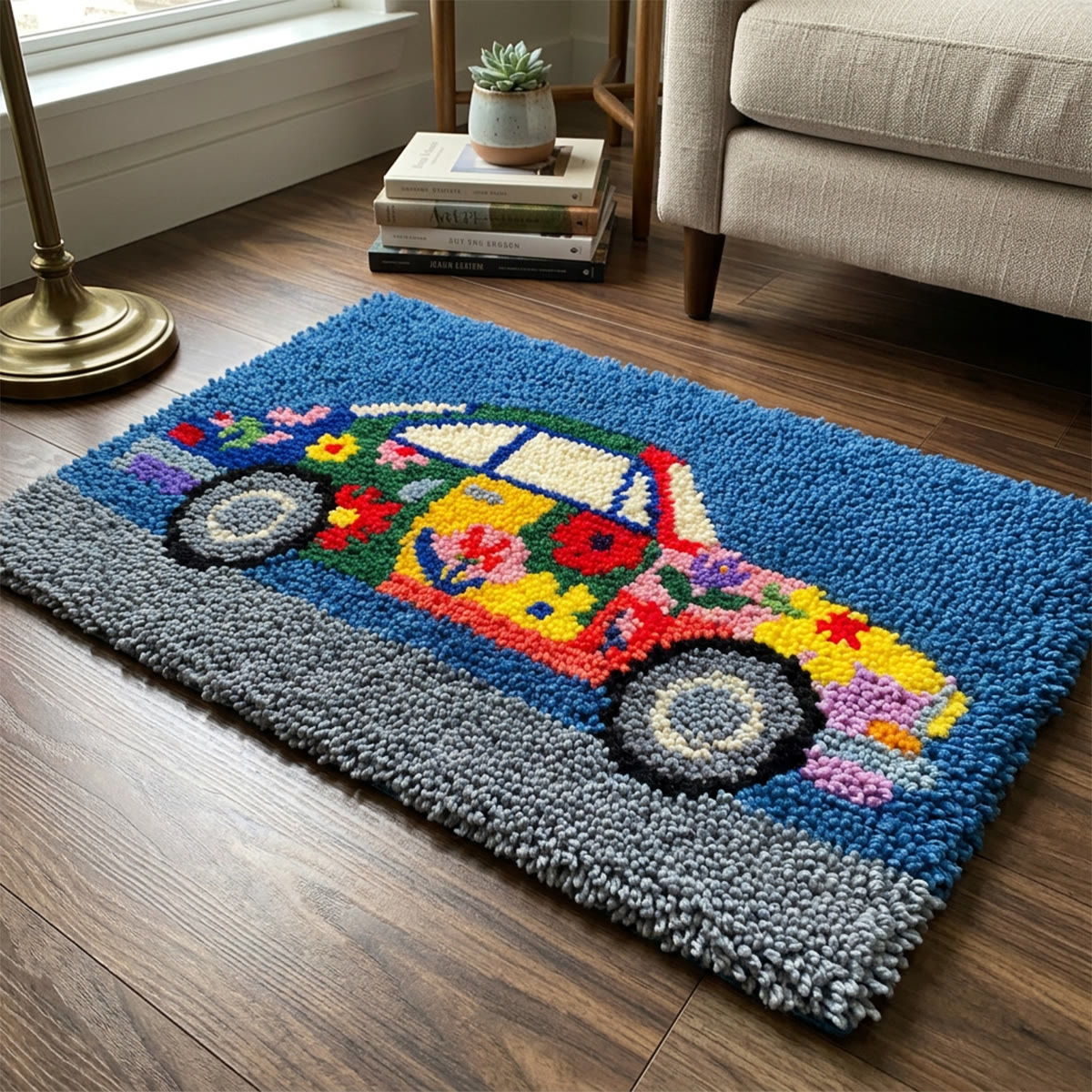 Rubbyoo Latch Hook Rug Kit - Retro Car | Entryway Flloor Decor | Perfect For Beginner - image 7