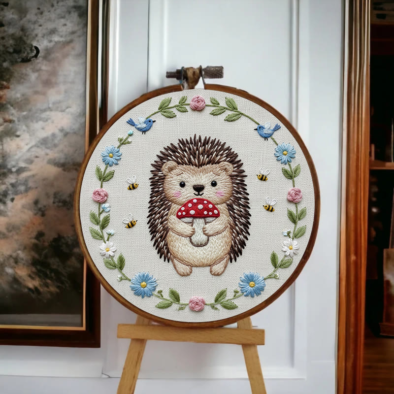 Rubbyoo Embroidery Kit - Mushroom Hedgehog | Adorable Animal Craft | Handmade Stitch Art - image 5
