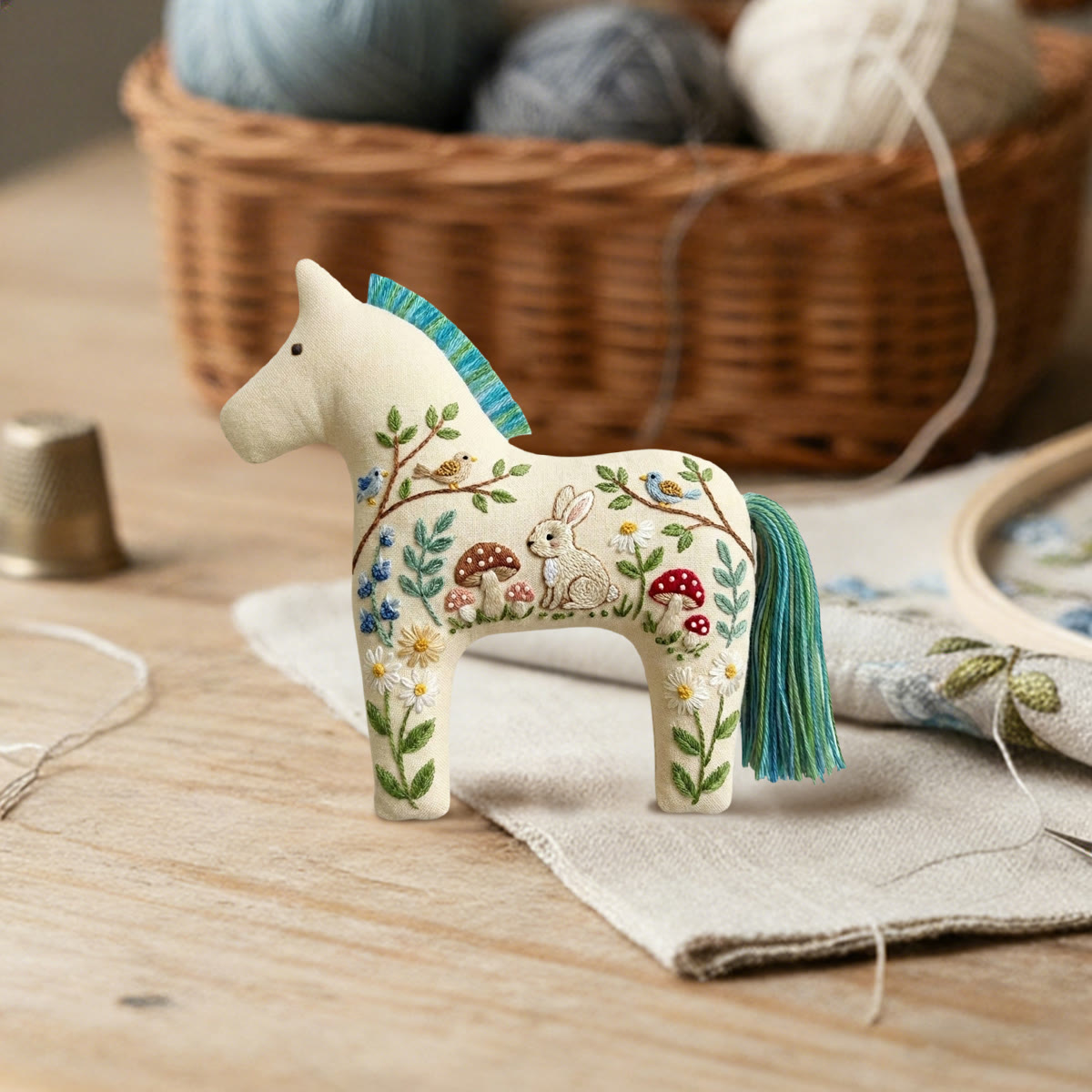 Rubbyoo Dala Horse Embroidery Kit - Forest Mushroom And Bunny  | Cute Handmade Craft | Nursery Hanging Decor - image 3