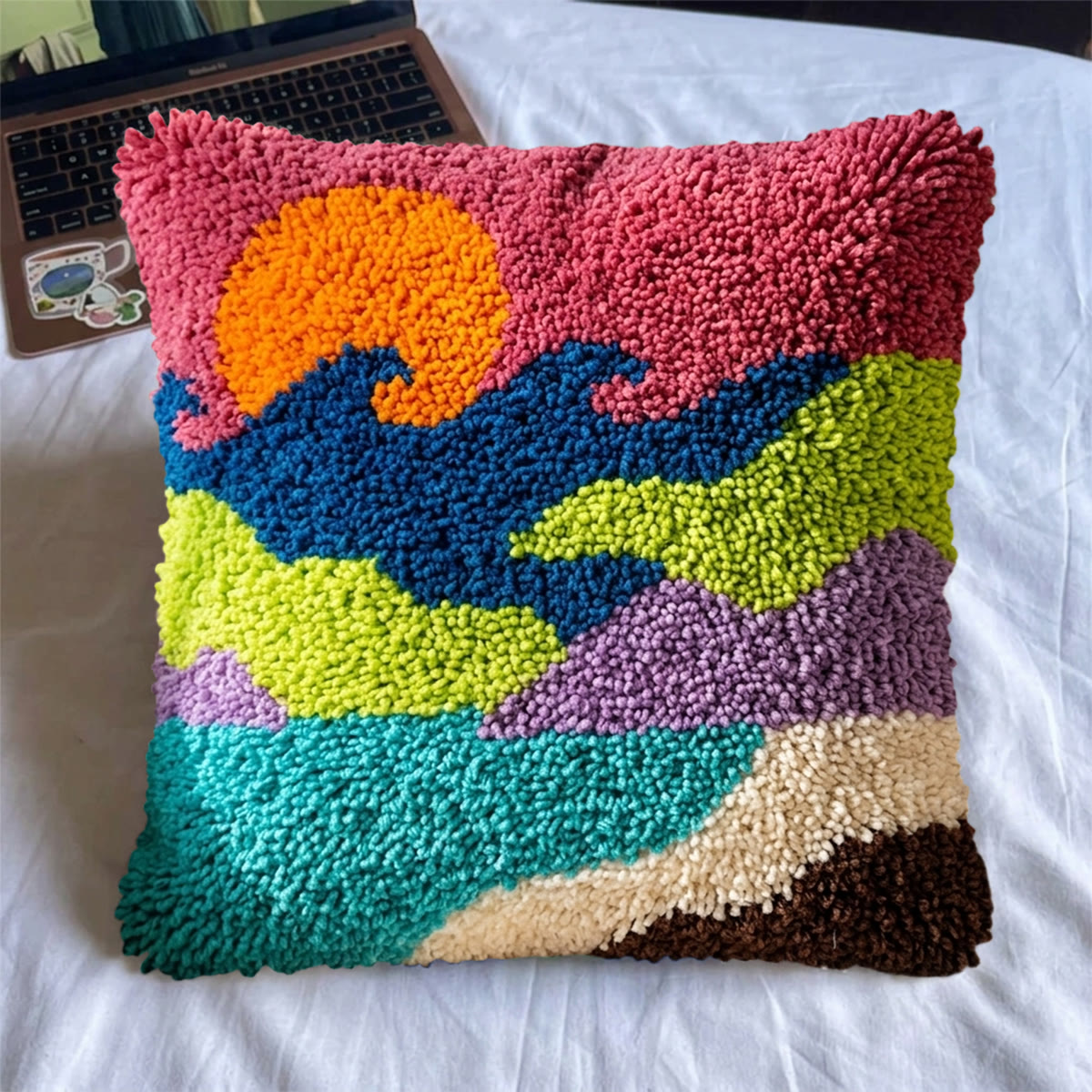 Rubbyoo Latch Hook Pillow Kit - Colourful Waves | Easy Handmade Craft | Nice For Housewarming Gift - image 5