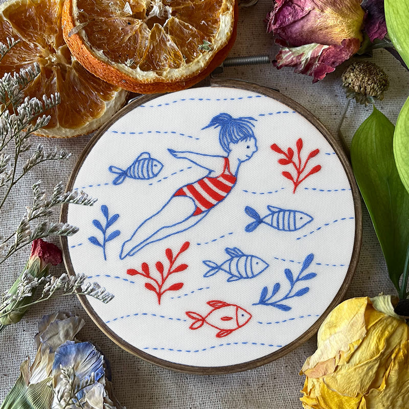 Rubbyoo Embroidery Kit - Swimming Girl | Undersea Fish Handicraft | Perfect Gifts For  Swimming Lovers - image 6