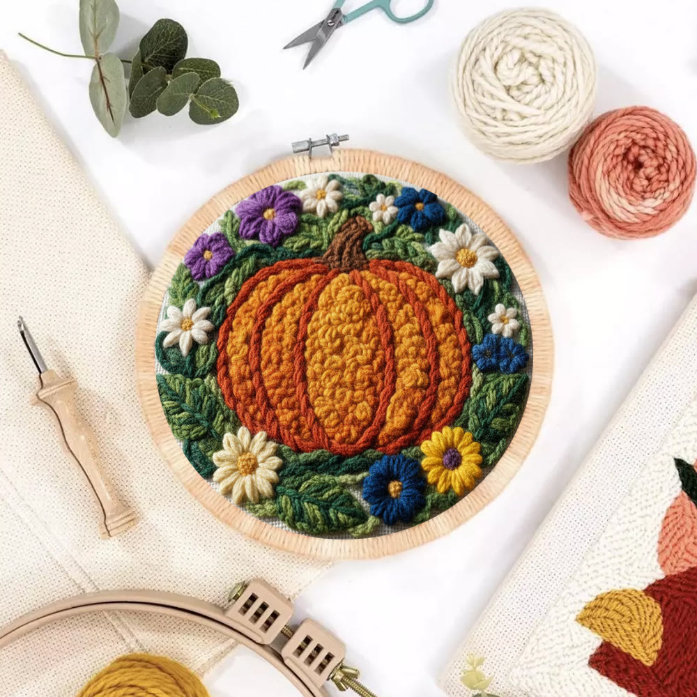 Vibrant Autumn Pumpkin Floral Punch Needle Kit – Exquisite Handcraft Piece | Ultimate Gifting Choice - image 3