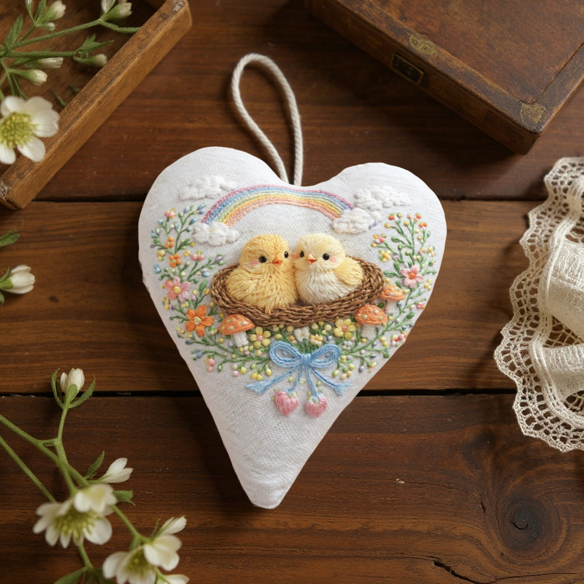 Rubbyoo Heart Embroidery Kit - Rainbow Nest Chicks Mushrooms | Refined Handcrafted Stitchwork | Premier Gifting Choice - image 8