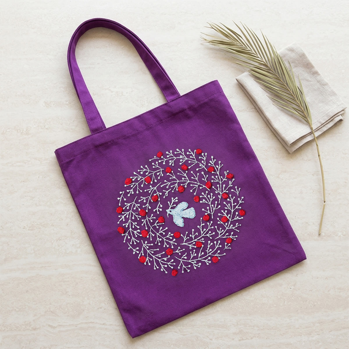 Rubbyoo Embroidery Tote Bag Kit - Flying Pigeon | Reusable Shopping Bag | Nice Gift For Her  - 11.8" × 13.8" - Purple - image 3