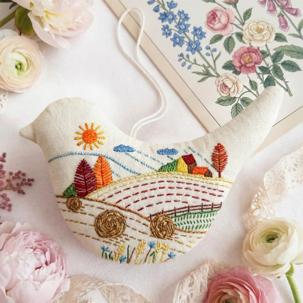 Rubbyoo Bird-shaped Embroidery Kit - Farmland View | Diy Landscape Craft | Unique Home Decor - image 3