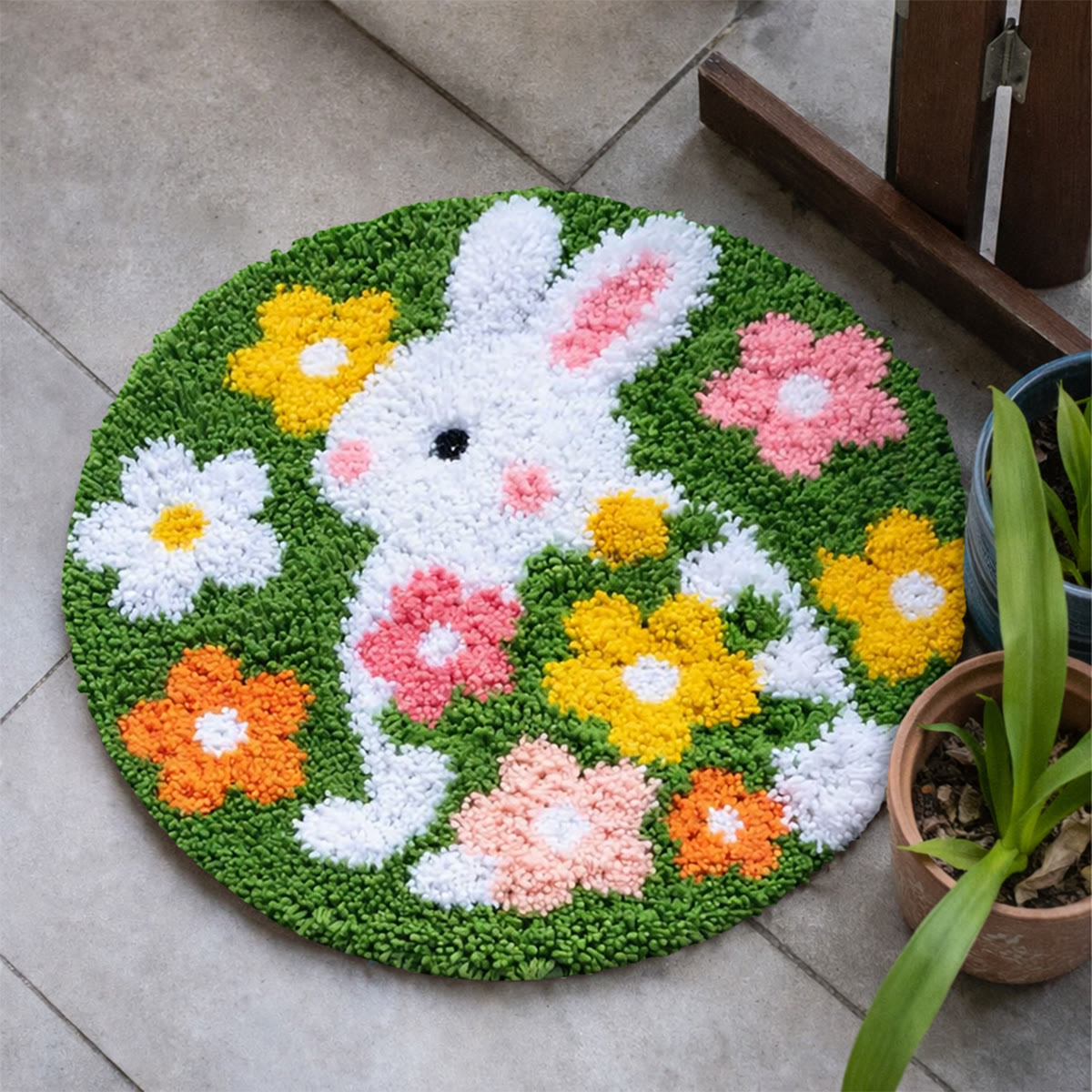 Rubbyoo Latch Hook Rug Kit - Floral Rabbit | Diy Yarn Craft | Soft Carpet For Kid  - image 8