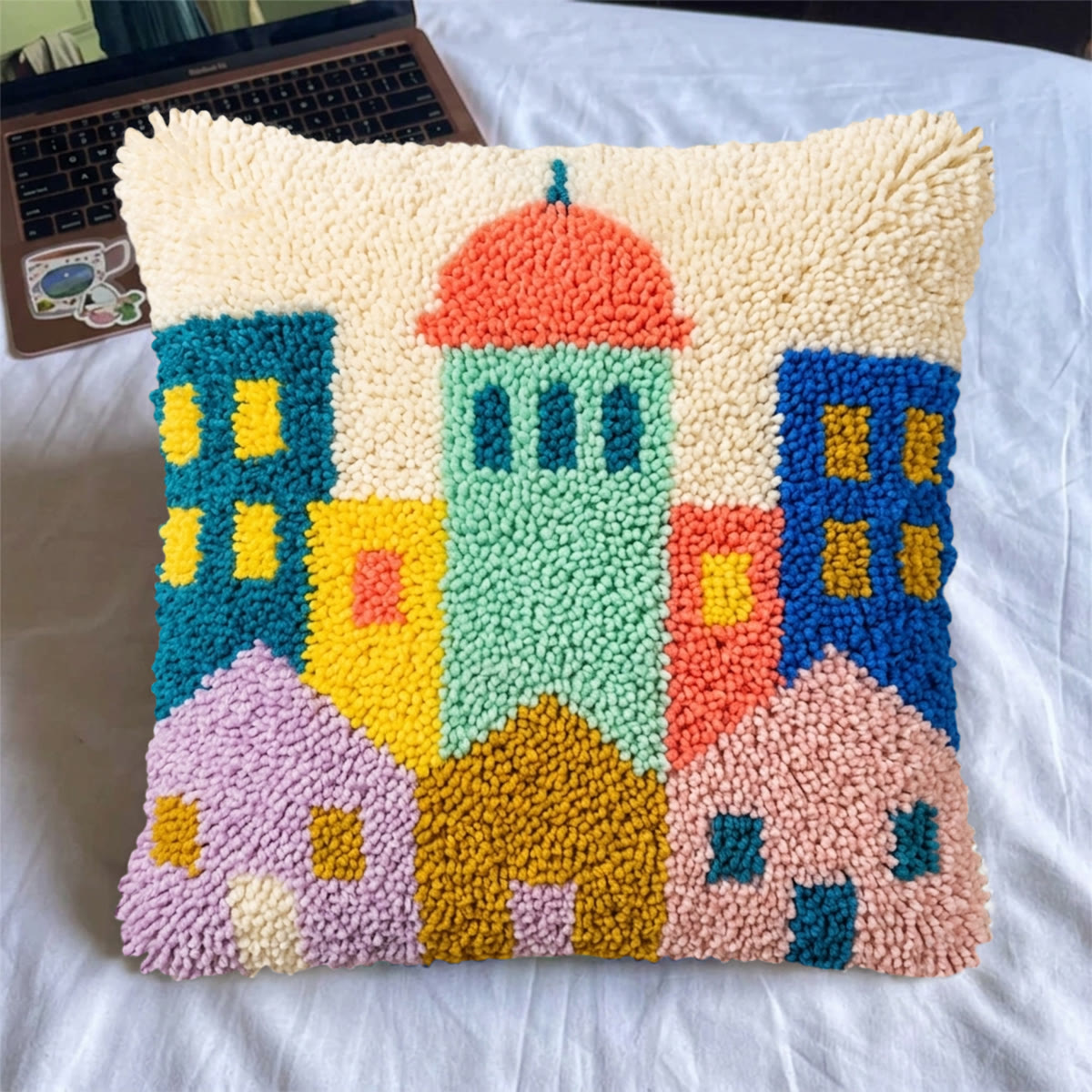 Rubbyoo Latch Hook Pillow Kit - Cityscape | Handmade Bedroom Accent | Soft Pillow Cover  - image 7