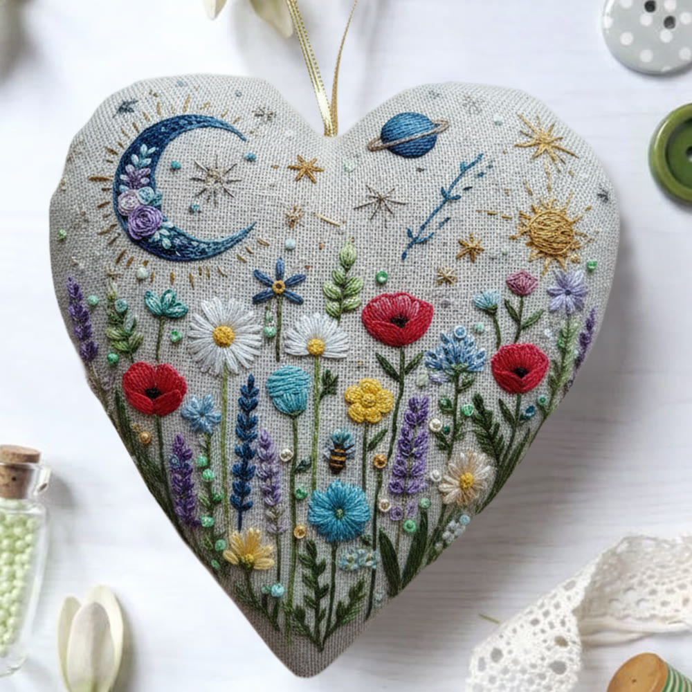 Rubbyoo Heart Embroidery Kit - Celestial Wildflower  | Playful DIY Craft | Cozy Living Ornament - image 4
