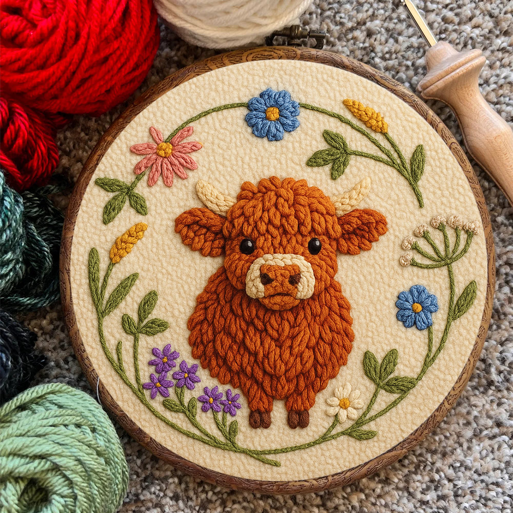 Floral Cow Punch Needle Kit - Diy Punch Needle Coaster | Adorable Animal Artcraft | Handmade Birthday Gifts  - image 8