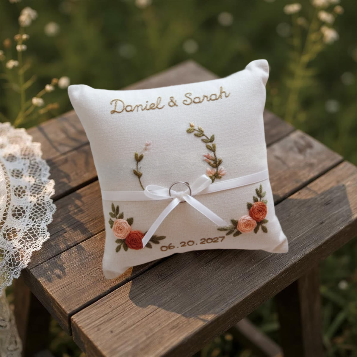 Rubbyoo Personalized Ring Bearer Pillow Embroidery Kit - Dual Rose Sprig Ribbon | New Crafter-friendly | Anniversary Gifts - image 11