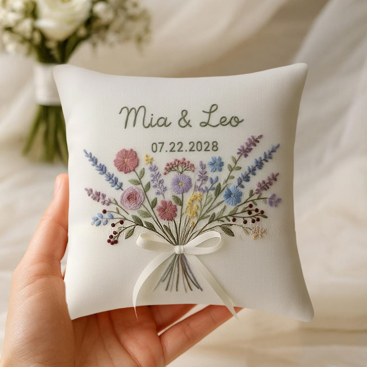 Rubbyoo Personalized Ring Bearer Pillow Embroidery Kit - Colorful Floral Bouquet | Beginner-friendly Handcraft | Elegant Gifting - image 4