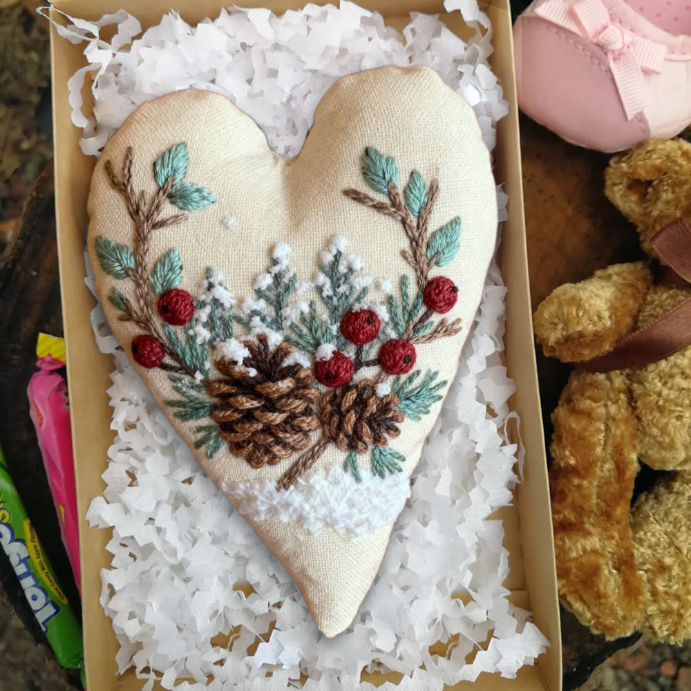 Rubbyoo Heart Embroidery Kit - Christmas Pine Cones | Holiday Celebration Craft | Unique Stitch Art  - image 8