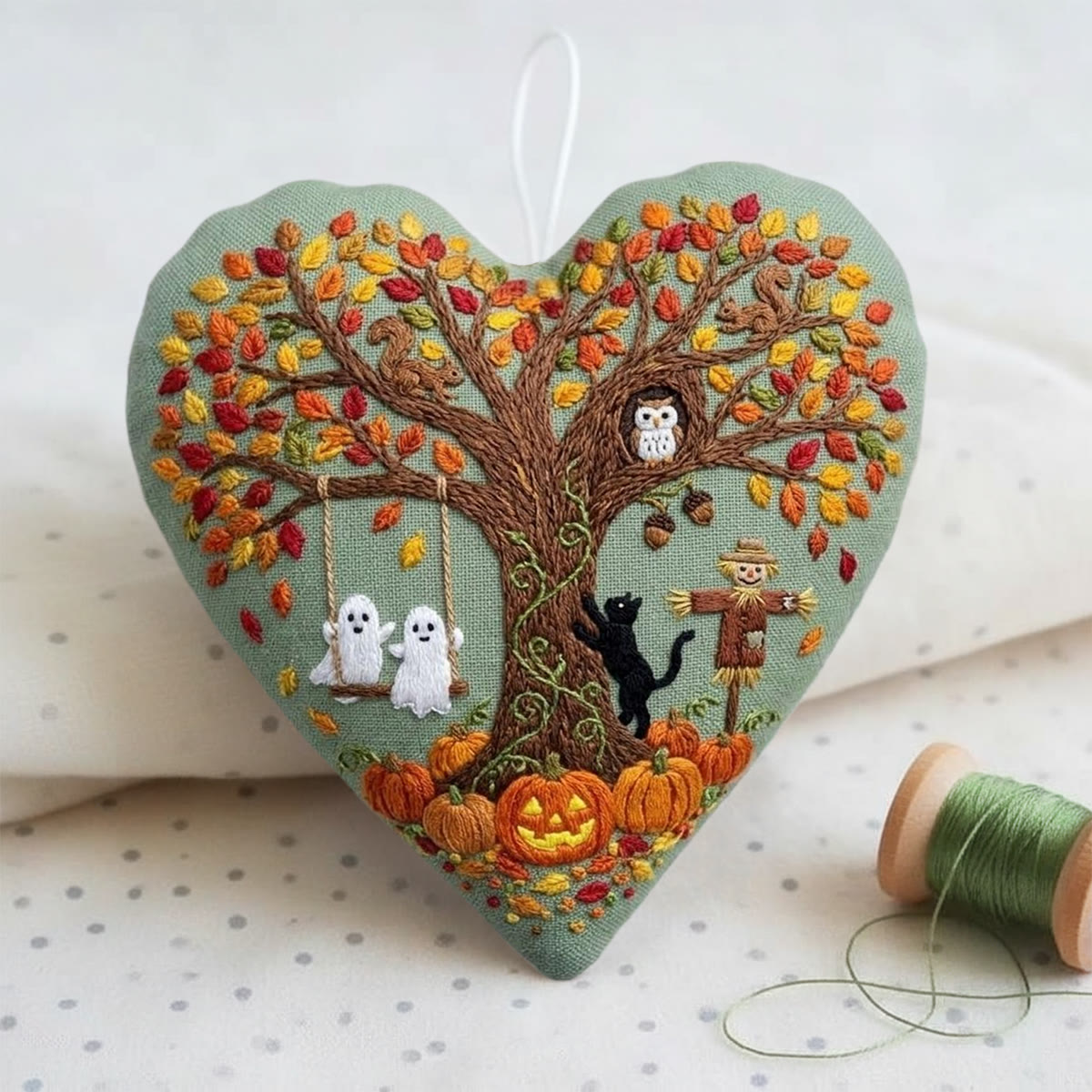 Rubbyoo Heart Embroidery Kit - Halloween Farmhouse | Easy-to-do Handmade Ornament | Cute Cartoon Halloween Pattern  - image 6