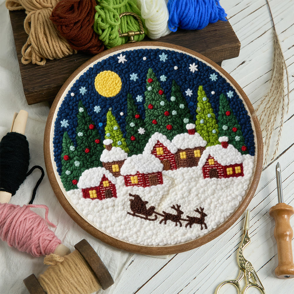 Moonlit Christmas Village Sled Punch Needle Kit – Beginner Hoop Art | Personalized Christmas Gift for Her - image 11