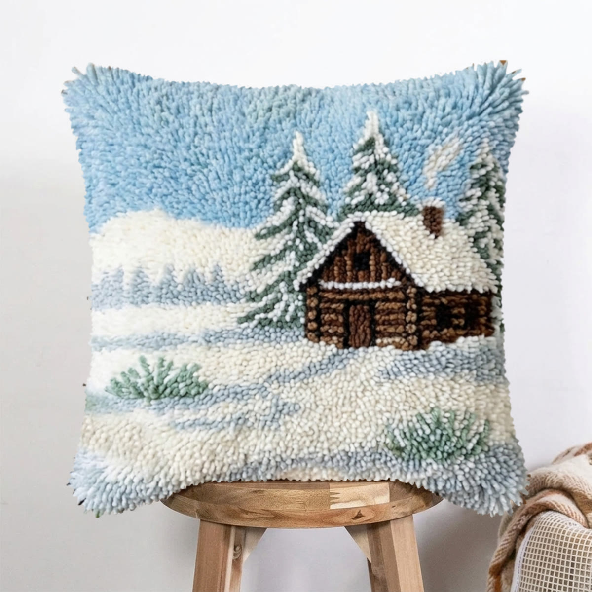 Rubbyoo Latch Hook Pillow Kit - Snowy Woodland Cabin | Nature Inspired Home Accent | Rustic Farmhouse Room Decor - image 4