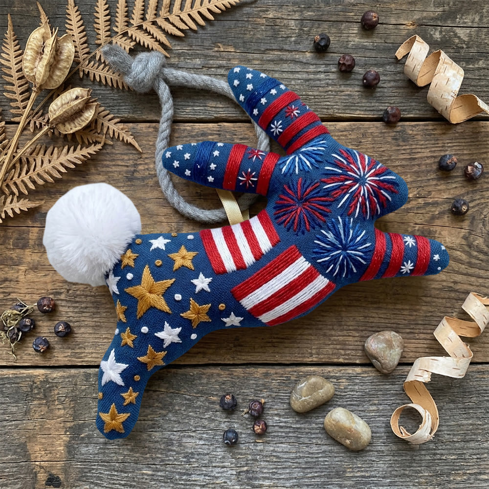 Rubbyoo Rabbit Embroidery Kit - Stars And Stripes | Memorial Day Keepsake | Unique Patriotic Bag Charm - image 6