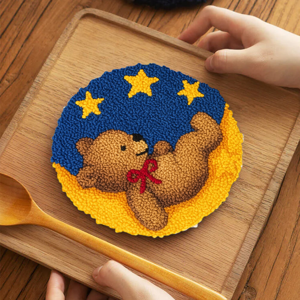 Moon Bear Punch Needle Kit - Handcrafted Art | Cozy Home Decor Hanging Ornament - 5 inch Coaster Kit - image 11