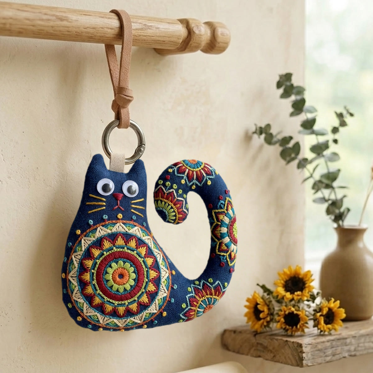 Rubbyoo Cat Embroidery Kit - Floral Mandala | Vibrant Gift For Her | Boho Bag Charm - image 3