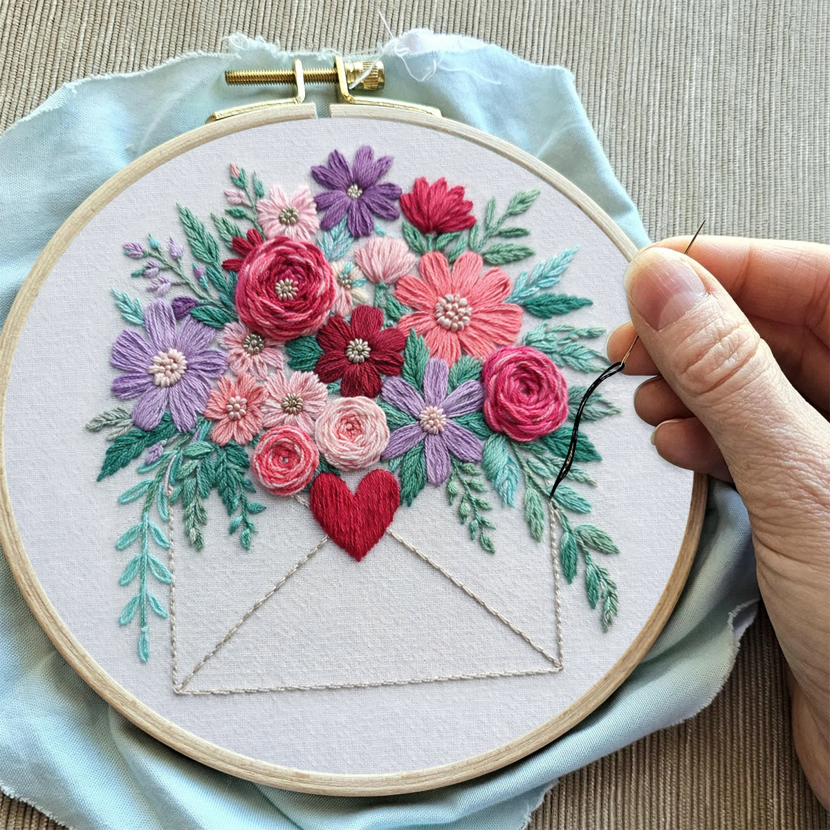 Rubbyoo Embroidery Kit - Blooming Love Envelope | Valentine Day Gifts | Diy Anniversary Gift - image 11