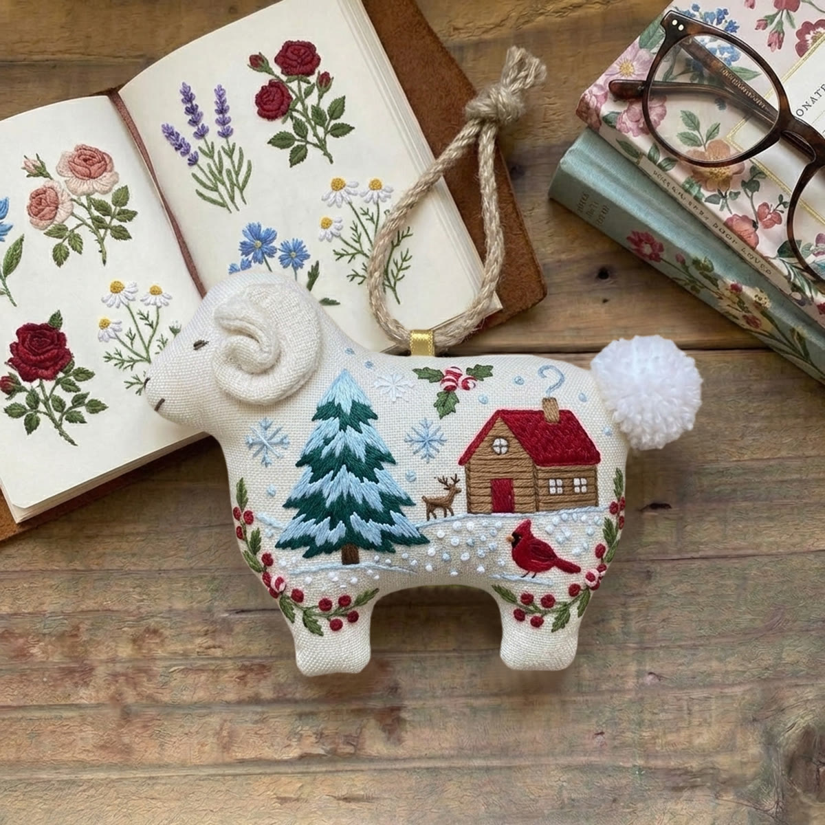 Rubbyoo Lamb-shaped Embroidery Kit - Snowy Forest Animal | Diy Handmade Gift For Mom | Rustic Farmhouse Decor - image 6