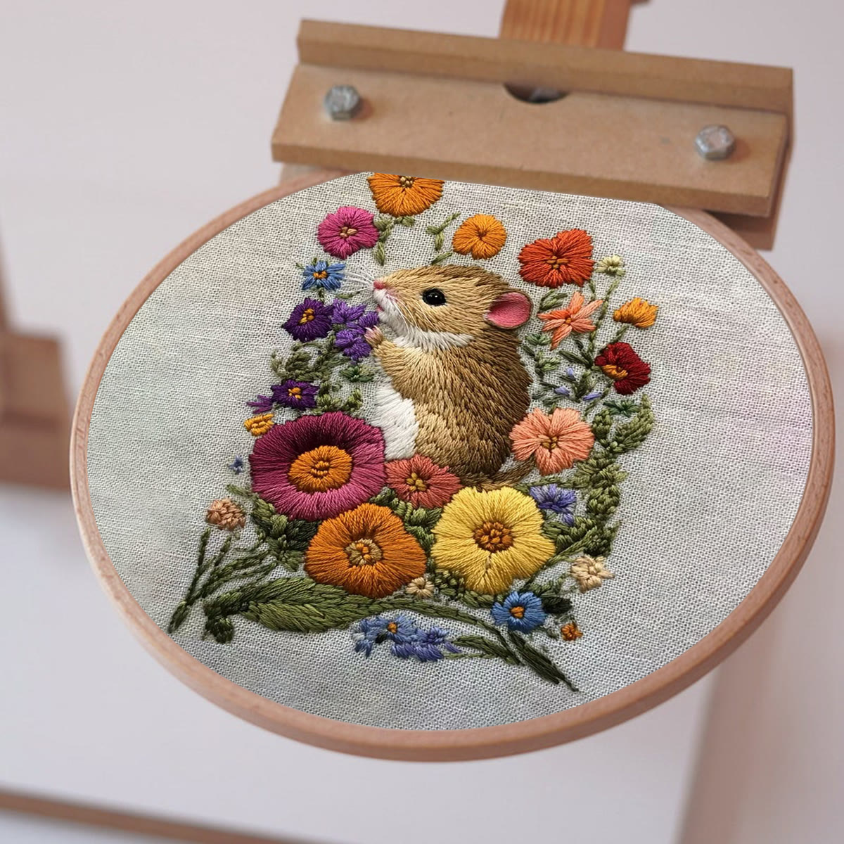 Rubbyoo Embroidery Kit - Adorable Mouse In Floral Garden | Handcrafted Nature Art | Perfect For Embroidery Starters - image 6