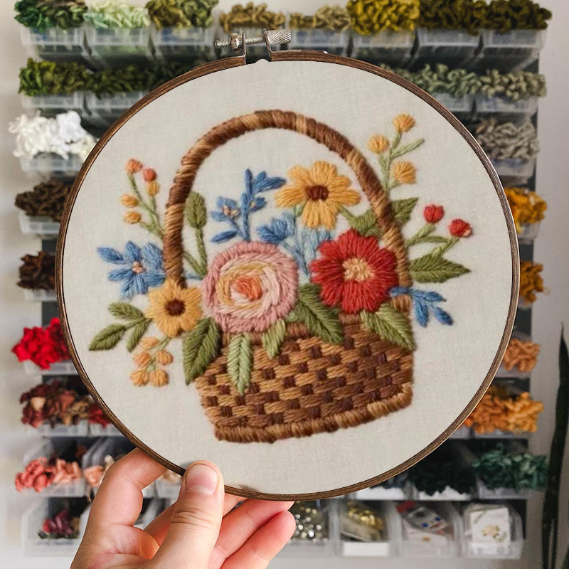 Rubbyoo Embroidery Kit - Blooming Basket Bouquet | Botanical Stitch Design | Charming Decorative Showcase - image 8