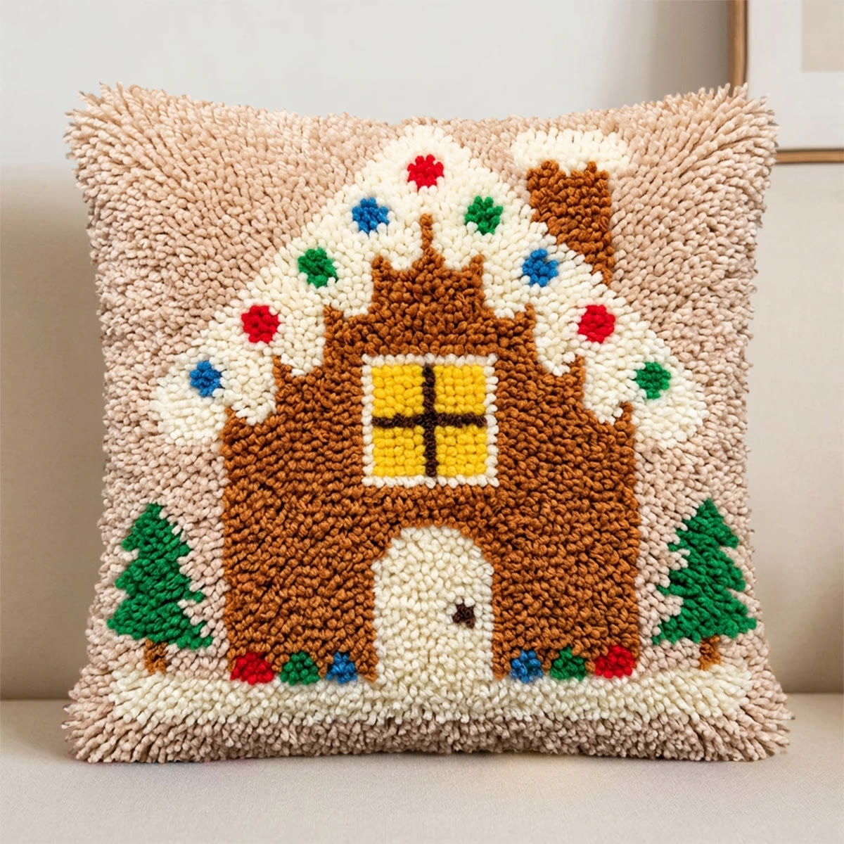 Rubbyoo Latch Hook Pillow Kit - Gingerbread House | Christmas Room Ornament | Easy Holiday Handicraft  - image 5